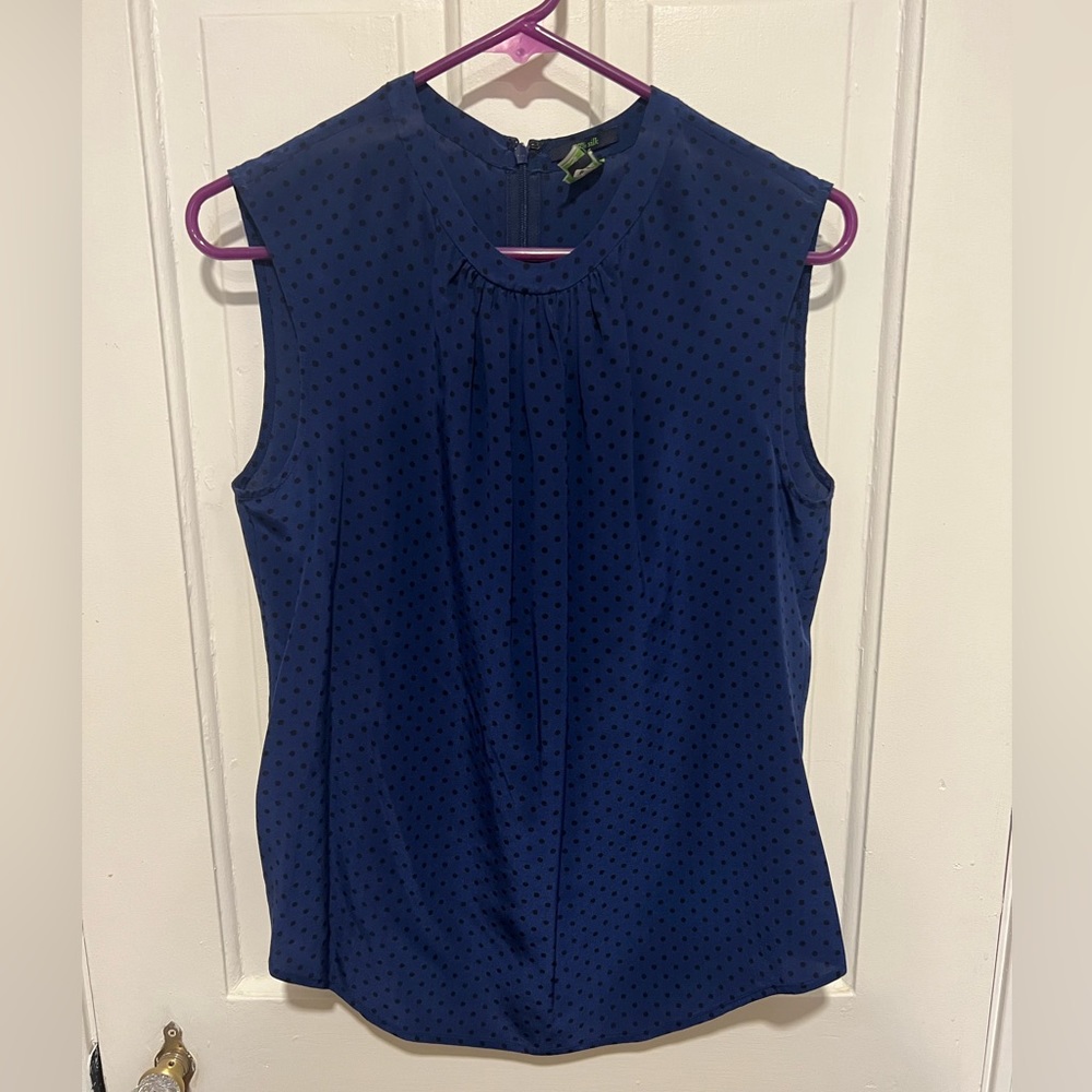 Blue blouse with black polka dots